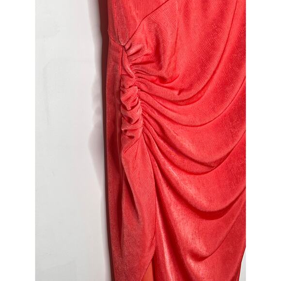Katie May Desiree Asymmetric One-Shoulder Thigh Slit Maxi Dress Coral Women's XS - Picture 6 of 13